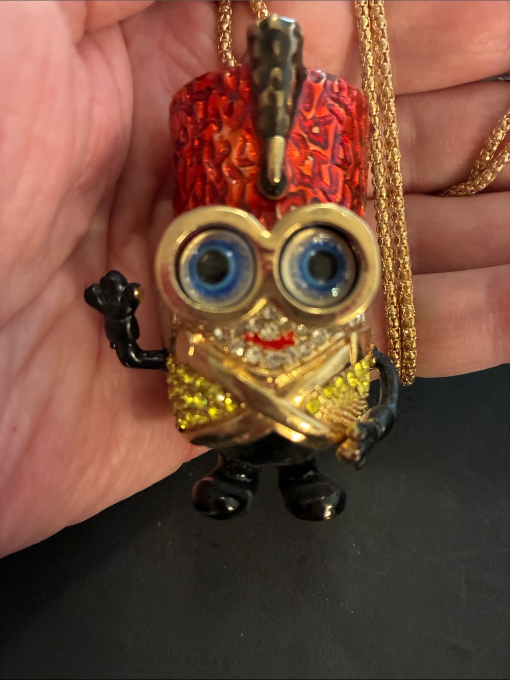 Novelty Minion Pendant Necklace - Red, Gold, Black NWOT